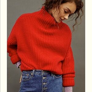 Anthropologie Maeve Athena Cowl Neck Sweater in Red-Orange Size XS NWT